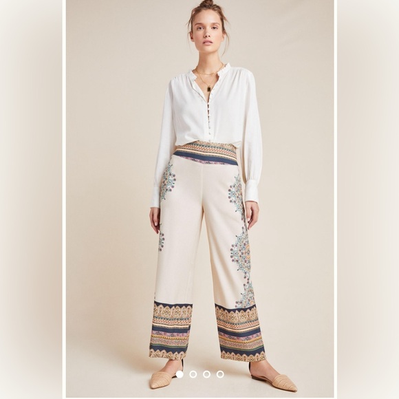 FARM Rio Pants - Farm Rio Pants Size Small Anthropologie Satin Wide Leg Medallion Border Print